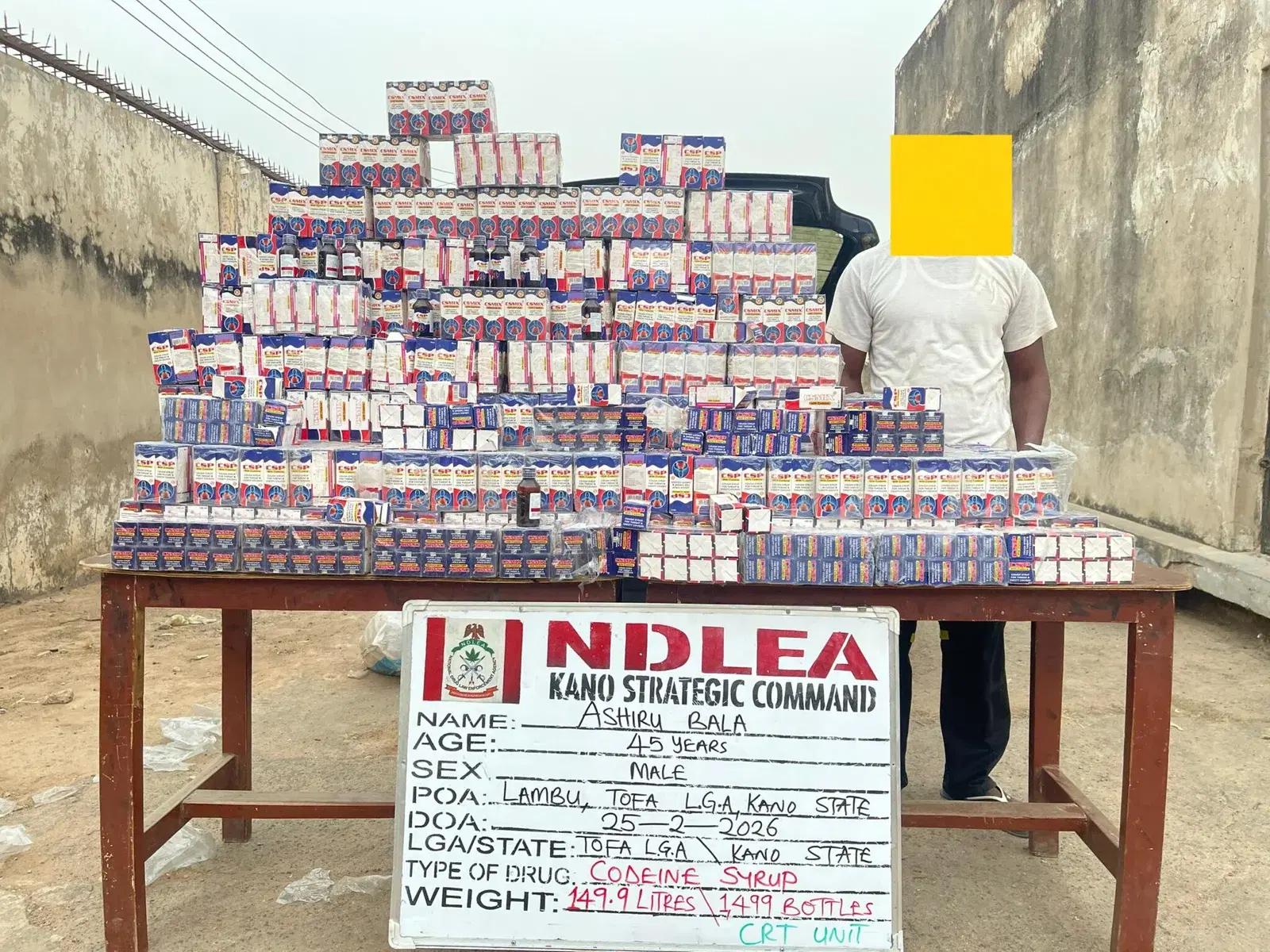 NDLEA Intercepts 1,499 Bottles of Codeine Syrup, Arrests Suspect in Major Kano Operation