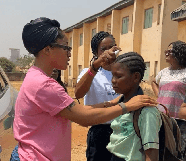 Tonto Dikeh leads deliverance prayer for schoolgirl during evangelism outreach