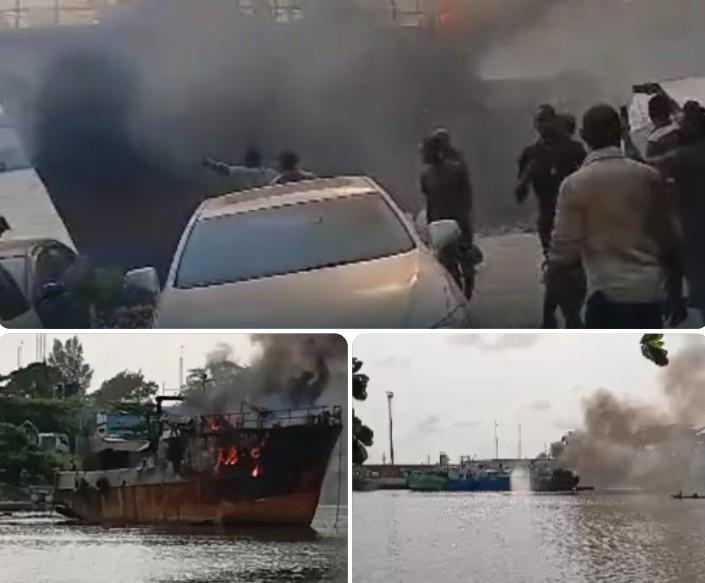 Fire Erupts on Ship at Lagos's Kirikiri Canal, Worker Severely Injured